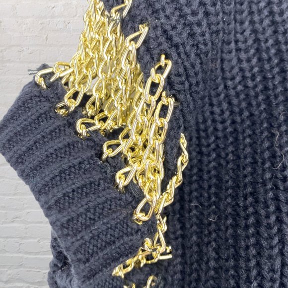 JENNIFER LOPEZ -- Sweater, Short Sleeved, Black, Chain Detail at Neck & Sleeves - Picture 7 of 15